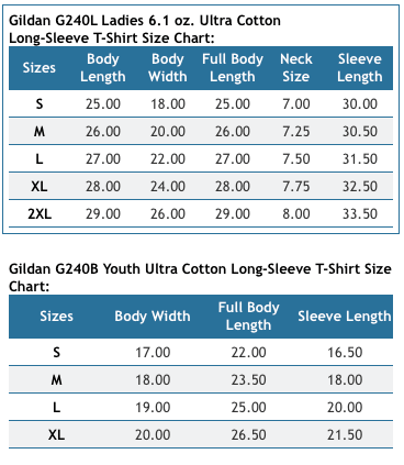 Gildan 6 1 Oz Long Sleeve Size Chart